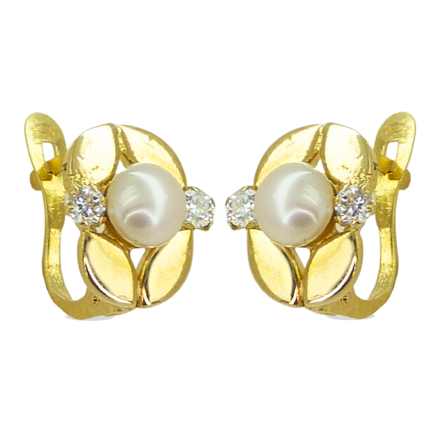 Pendientes en brillo espejo con perla y circonitas oro 18k
