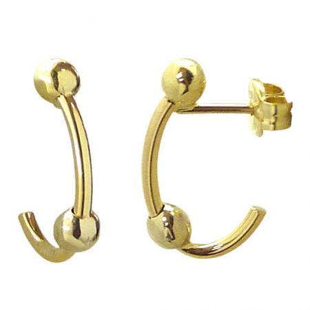 Pendientes medio aro bolas brillo liso oro 18k