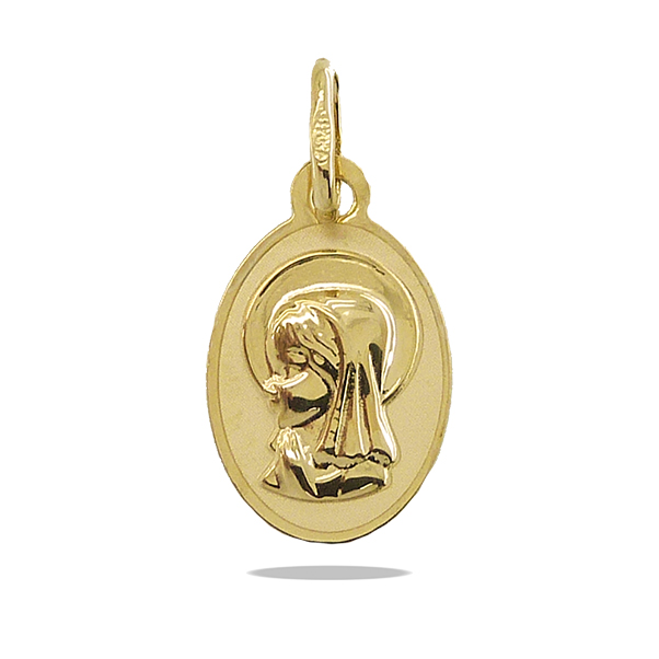 Medalla virgen niña oval brillo-mate oro 18k