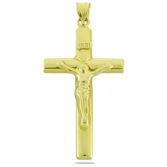 Colgante cruz con Cristo en brillo oro 18k