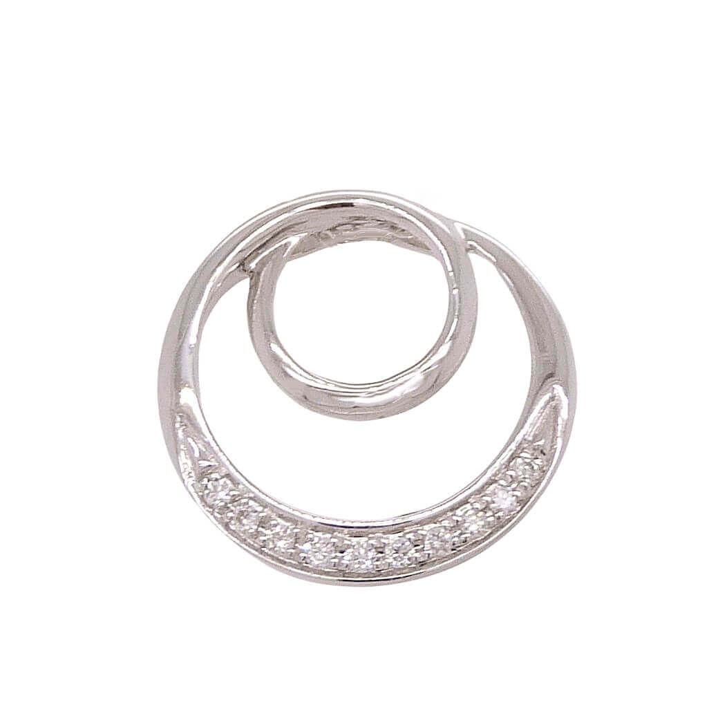 Colgante doble circulo brillo diamantes oro blanco 18k