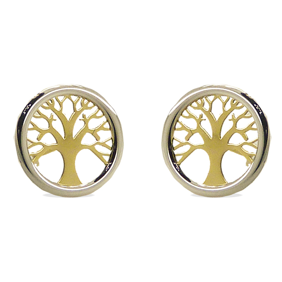 Pendientes bicolor árbol de la vida oro 18k