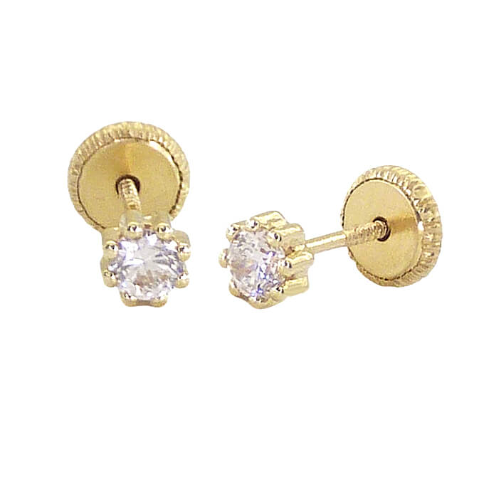 Pendientes garra 8 granos 3mm circonita oro 18k