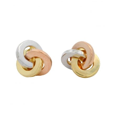 Pendientes nudo tricolor brillo oro 18k