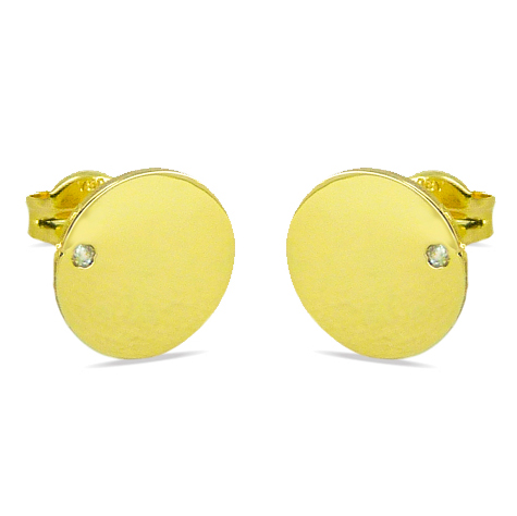 Pendientes lisos y redondos con circonita 8'5mm. oro 18k