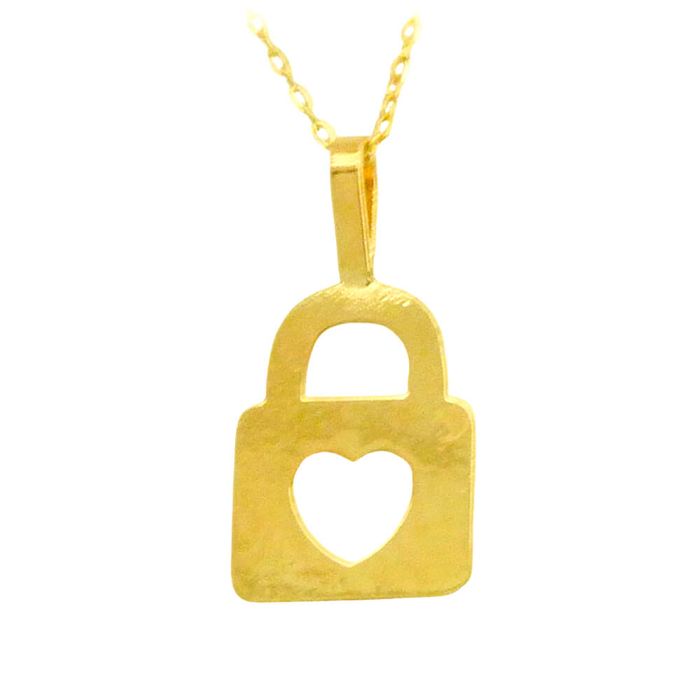 Gargantilla candado y corazón calado oro 18k