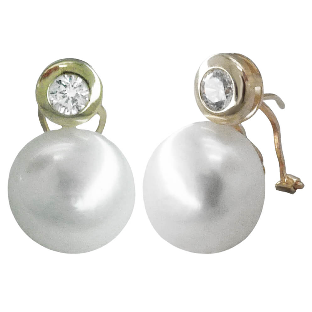 Pendientes chatón 4mm y perla natural 11mm.oro blanco 18k
