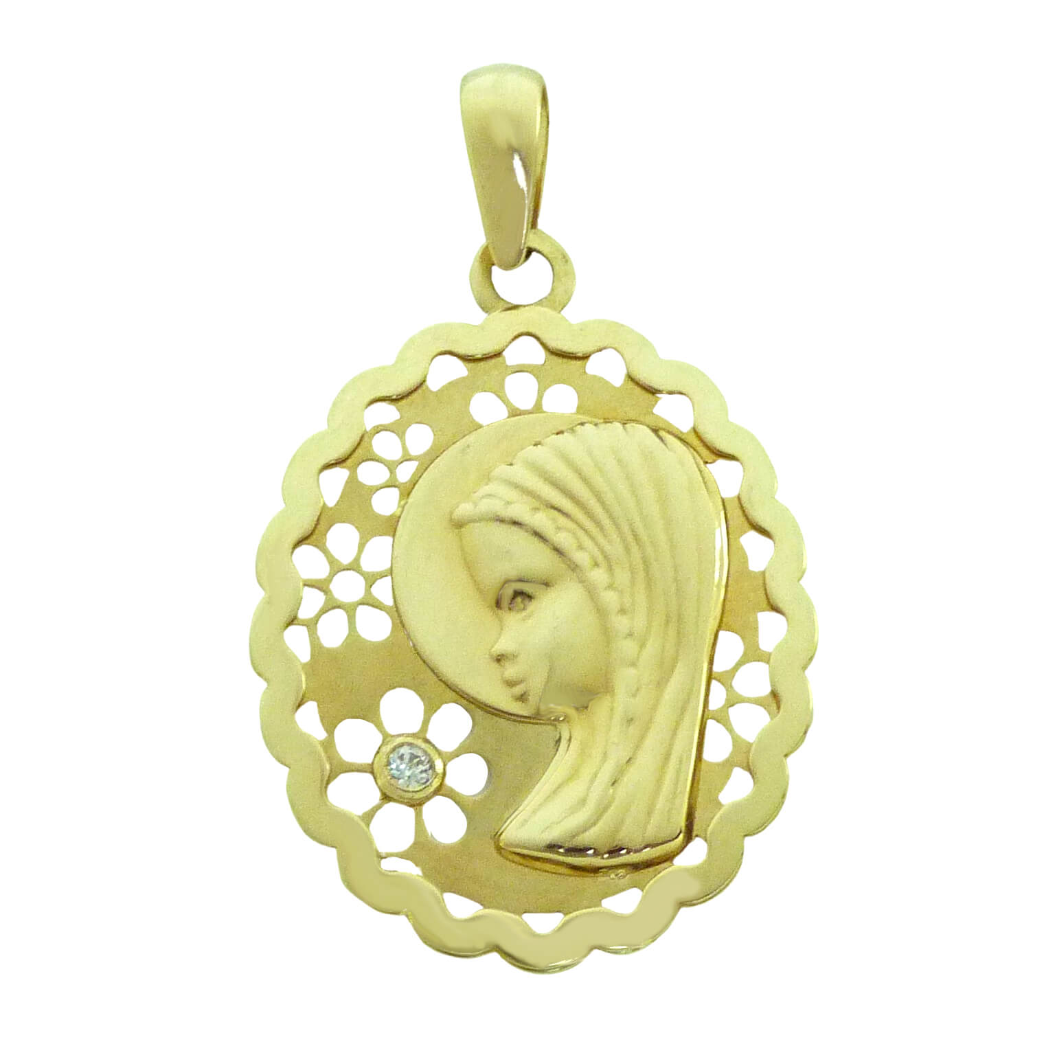 Medalla comunión calada brillo oval 18mm. oro 18k