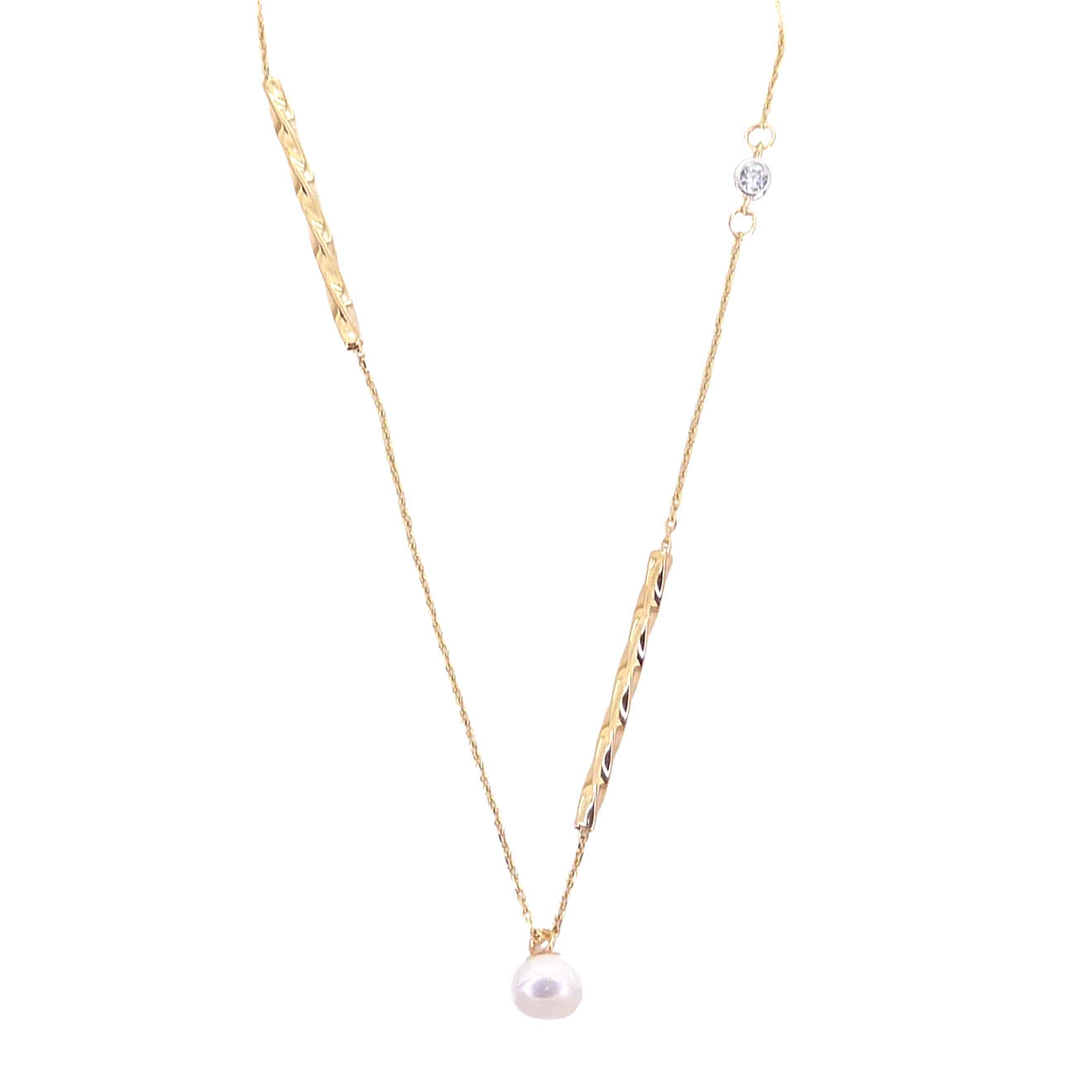Gargantilla tubos rizados y perla oro 18k