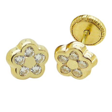 Pendientes flor brillo con circonitas 6mm. oro 18k