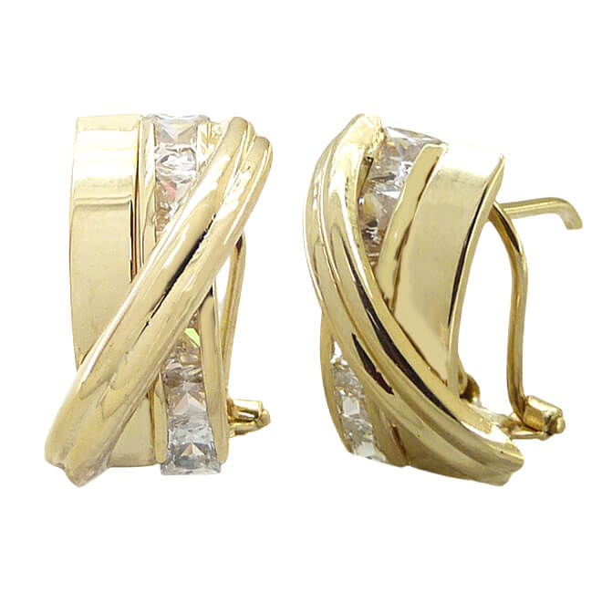 Pendientes circonitas carré brillo oro 18k