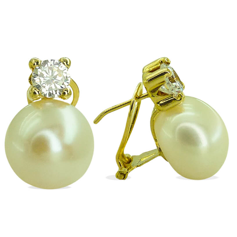 Pendientes perlas y circonitas 4 garras omega oro 18k
