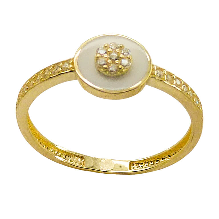 Anillo redondo con esmalte y circonitas oro 18k
