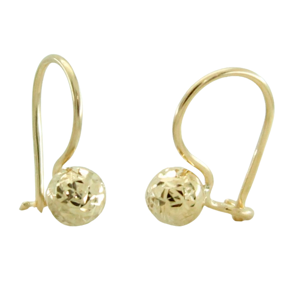 Pendiente bola tallada palillo hippie oro 18k