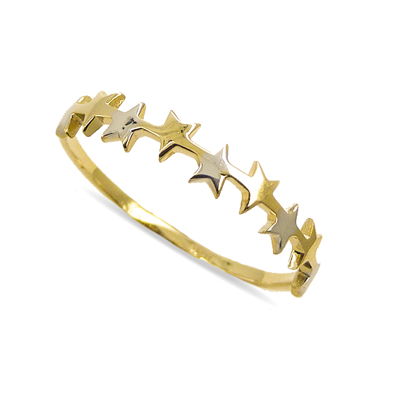 Sortija bicolor estrellas oro 18k