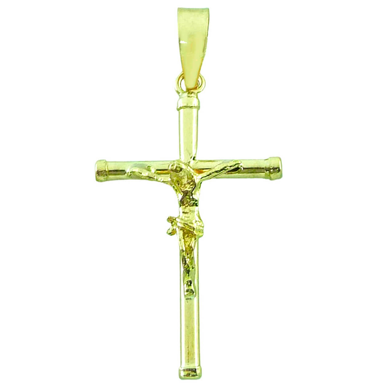 Colgante cruz de tubo con cristo, 27x16x1'5mm.oro 18k