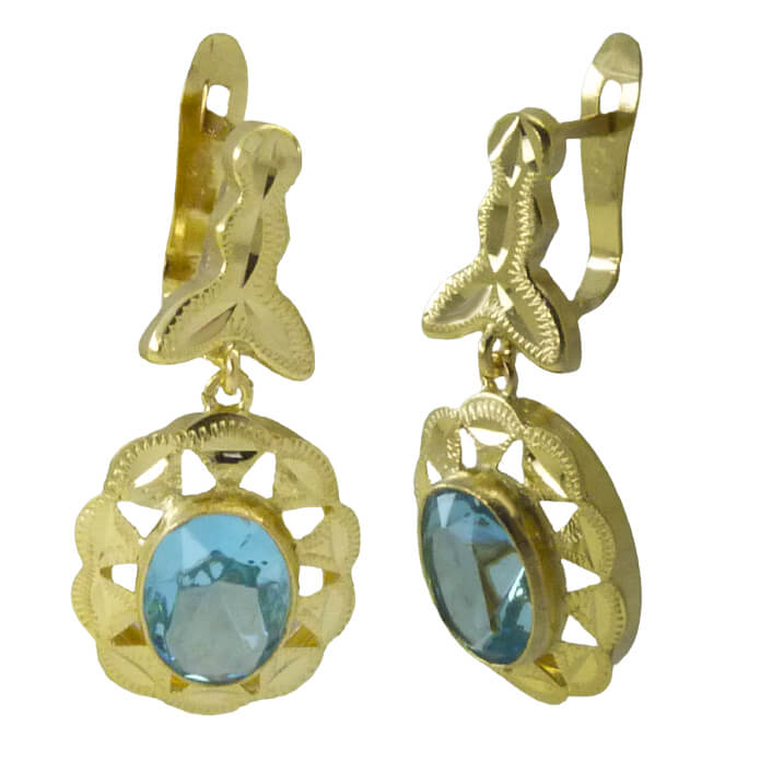 Pendientes cubana color aguamarina tallados brillo oro 18k