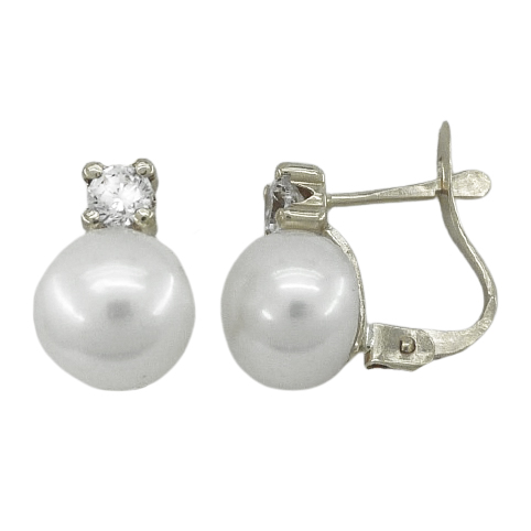 Pendientes comunión garras y circonitas perla natural oro blanco 18k