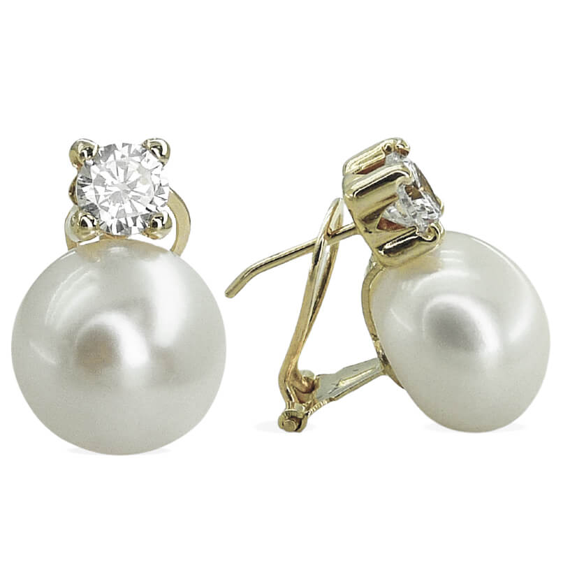 Pendientes garras con circonita y perla 11-11,5mm. oro blanco 18k