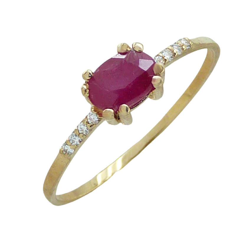 Sortija rubí oval 8 garras y diamantes oro 18k