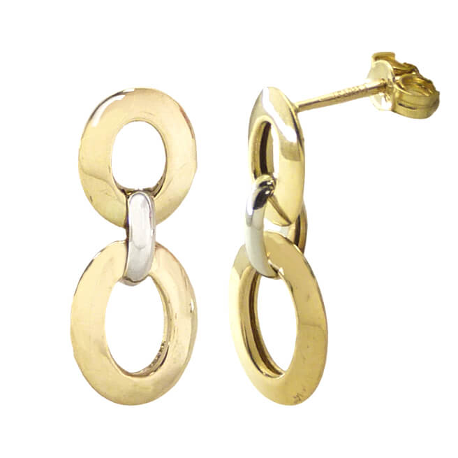 Pendientes eslabones bicolor brillo espejo oro 18k