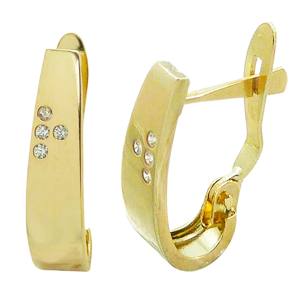 Pendiente medio aro brillo circonitas oro 18k
