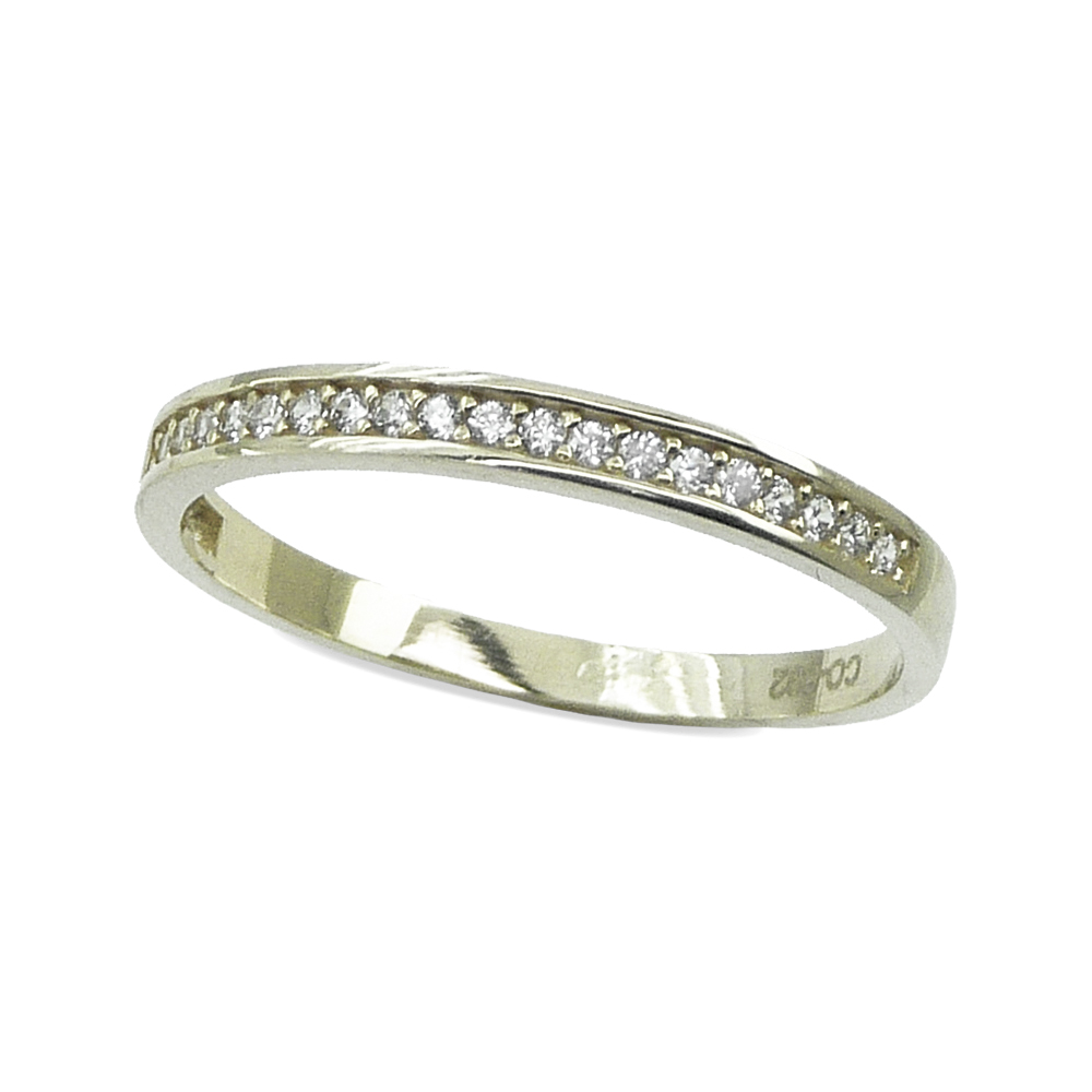 Anillo media alianza con circonitas oro blanco 18k