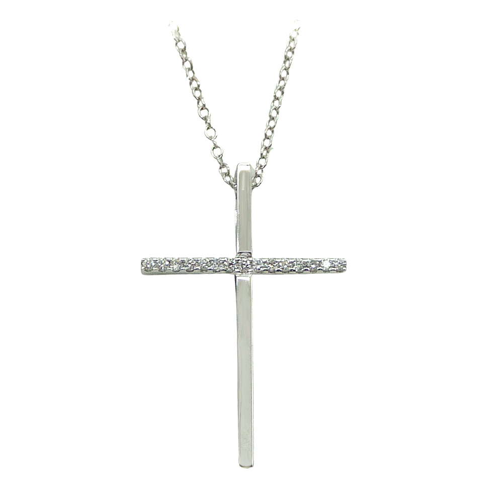 Gargantilla cruz diamantes oro blanco 18k
