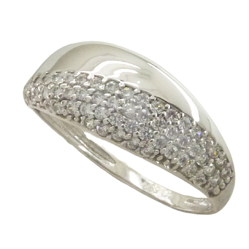 Anillo brillo espejo y circonitas en oro blanco 18k