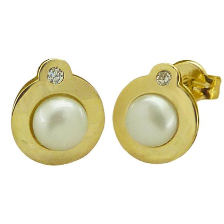 Pendientes comunión con perla y circonita oro 18k