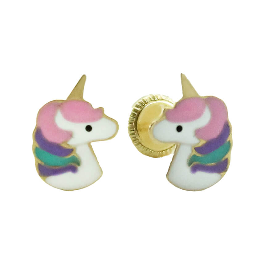 Pendientes unicornio esmalte oro 18k