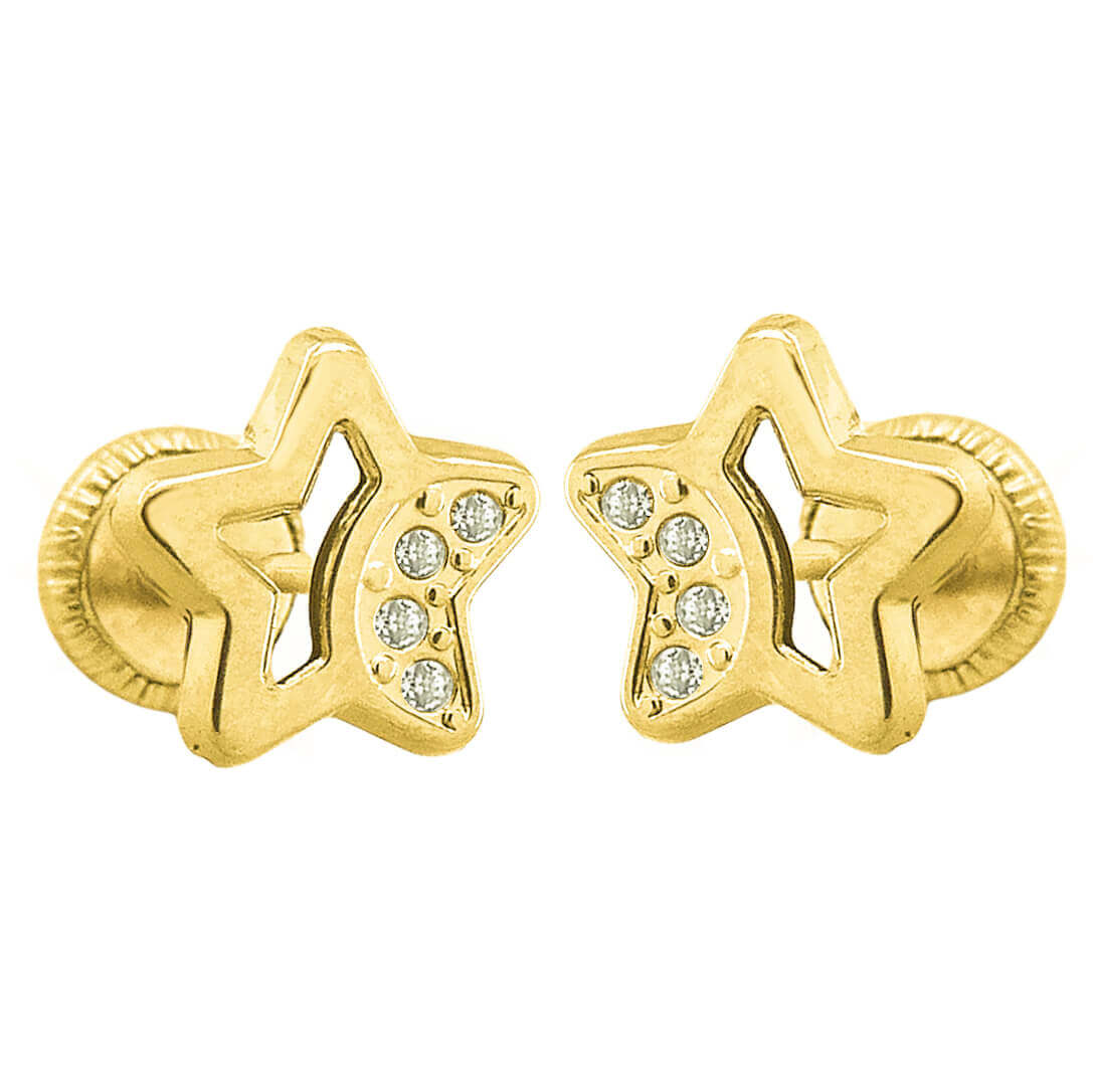 Pendientes estrella calada circonitas oro 18k