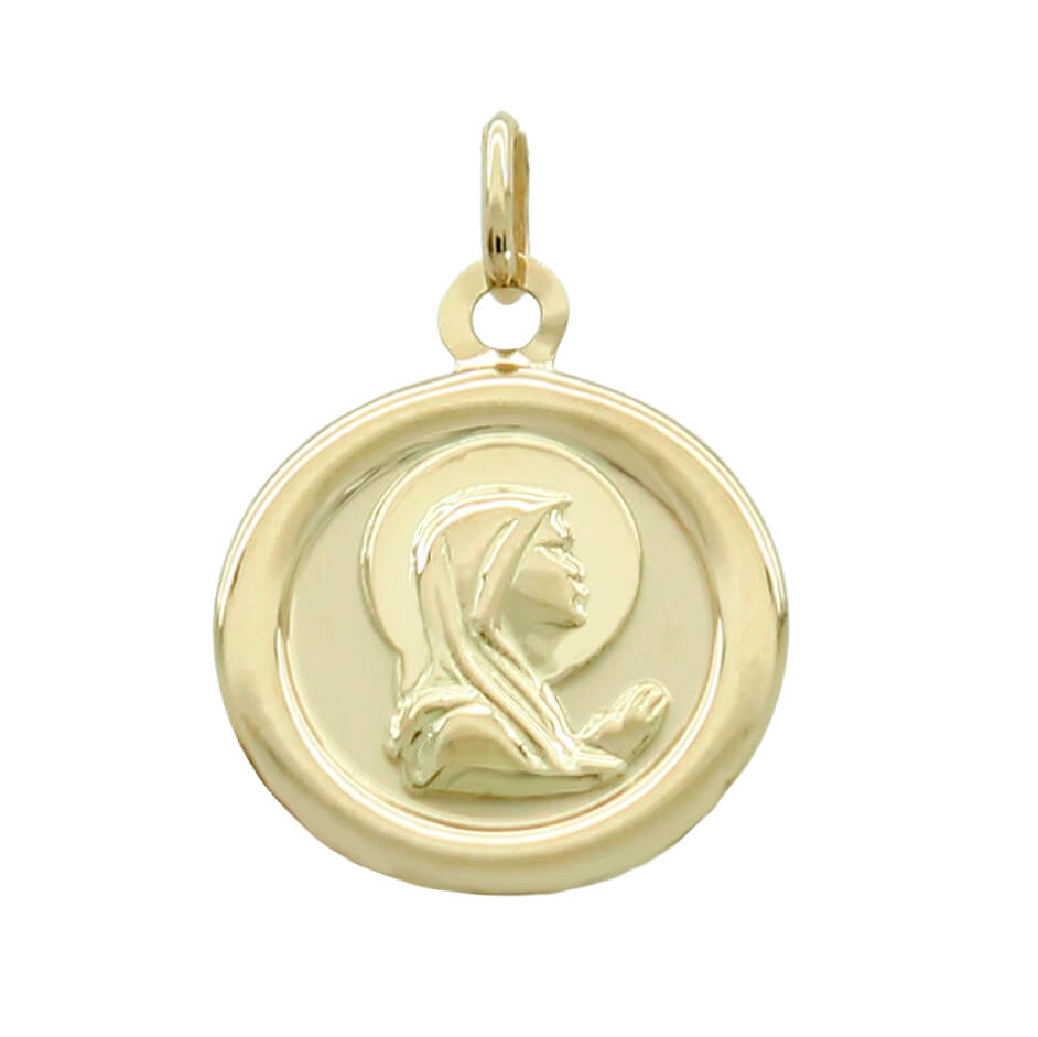 Medalla virgen niña brillo satinado oro 18k