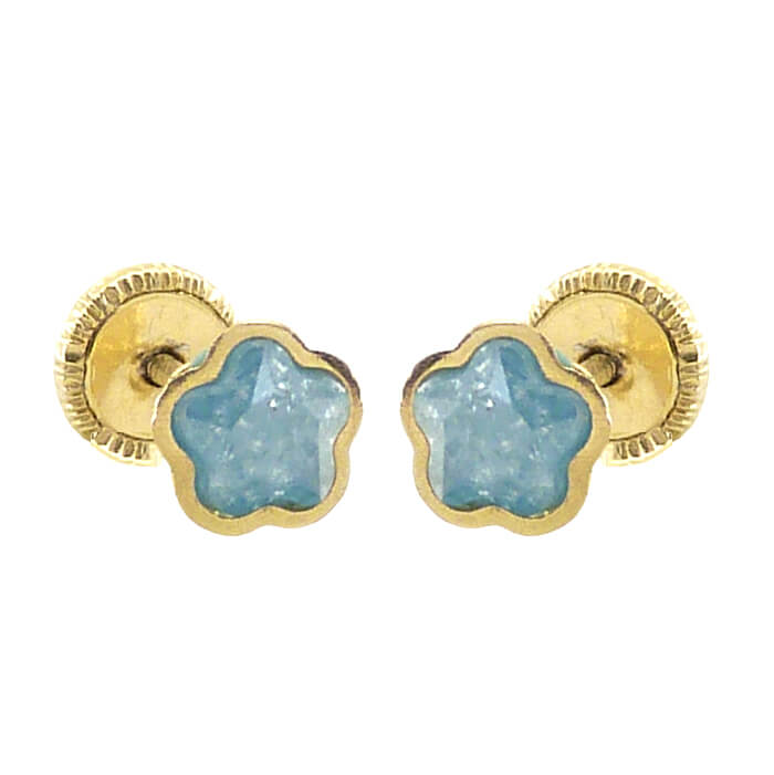 Pendientes con piedra "Icy" azul. 5mm. oro 18k