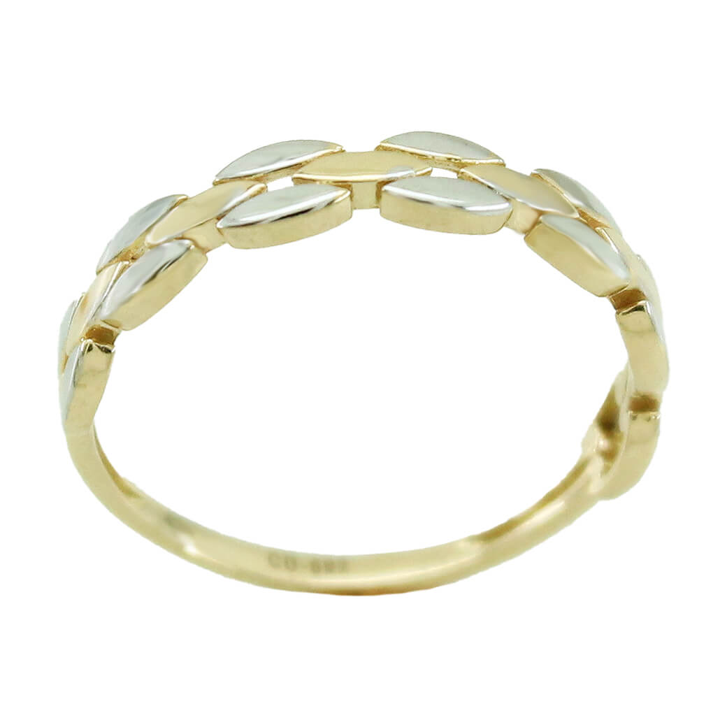 Sortija bicolor brillo liso oro 18k
