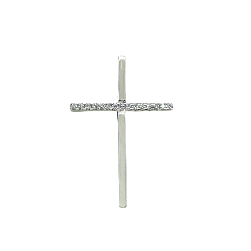 Colgante cruz brillo liso diamantes oro blanco 18k