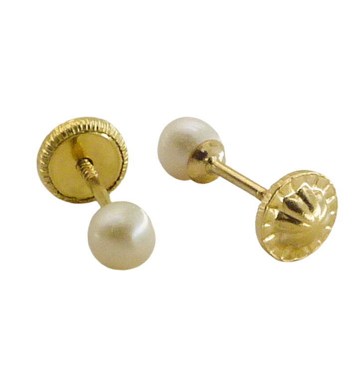 Pendientes perla natural blanca esféricas 4/5mm. oro 18k