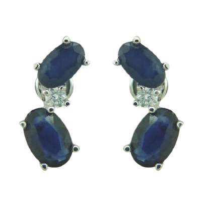 Pendientes garras 2 zafiros y diamantes oro blanco 18k