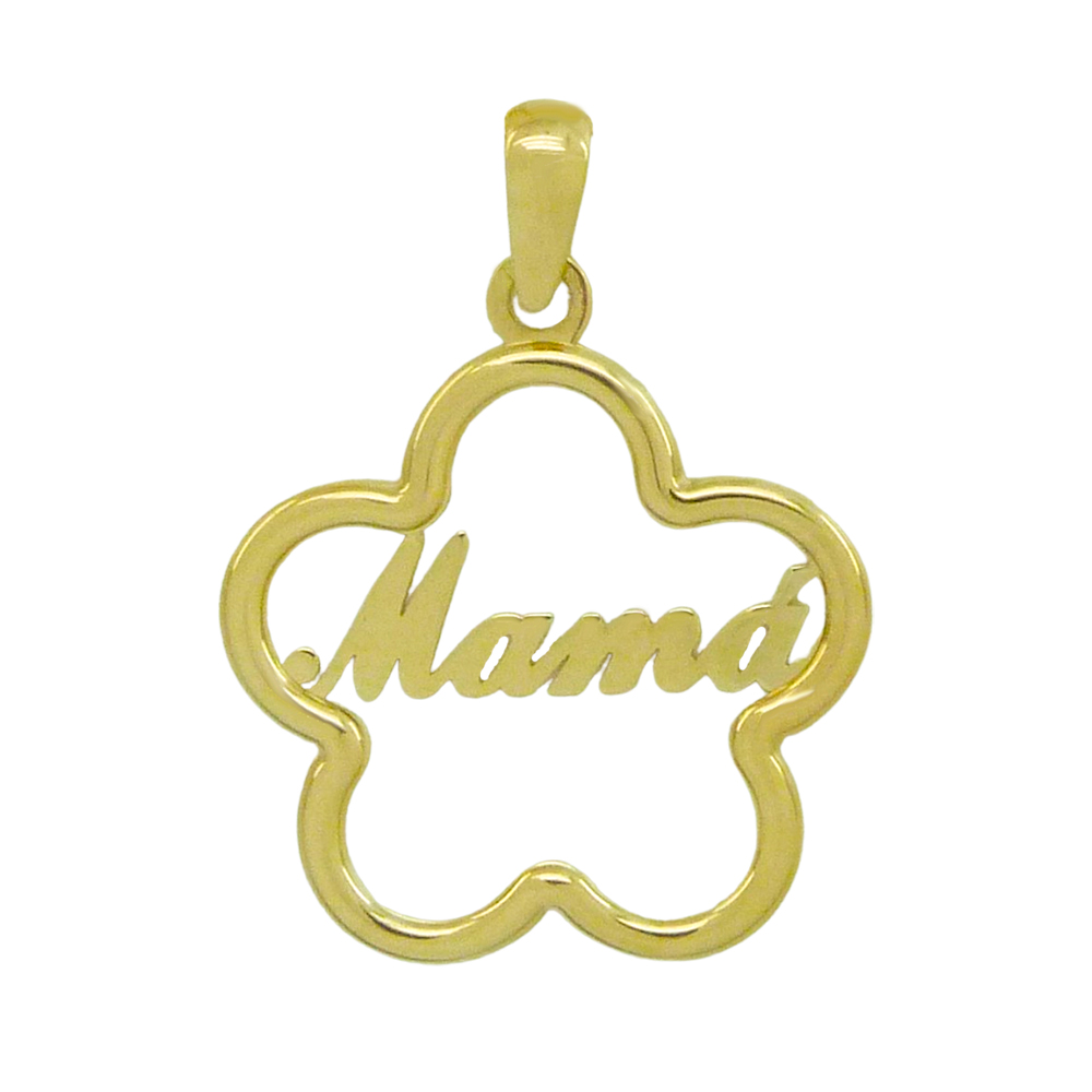 Colgante "Mamá" forma de flor liso 20mm. oro 18k
