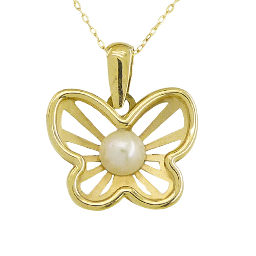 Gargantilla mariposa calada con perla en oro 18k