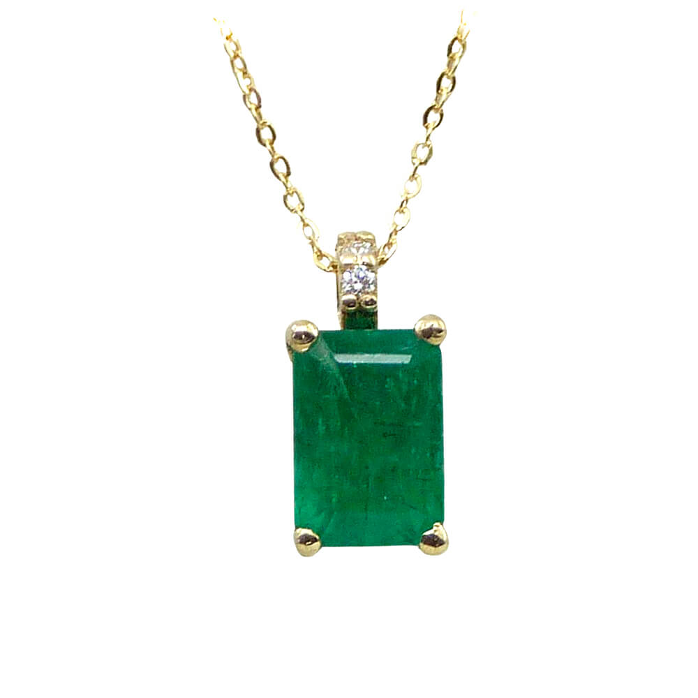 Gargantilla esmeralda y diamantes 4 garras oro 18k