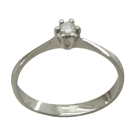 Solitario con diamante 6 garras brillo liso oro blanco 18k