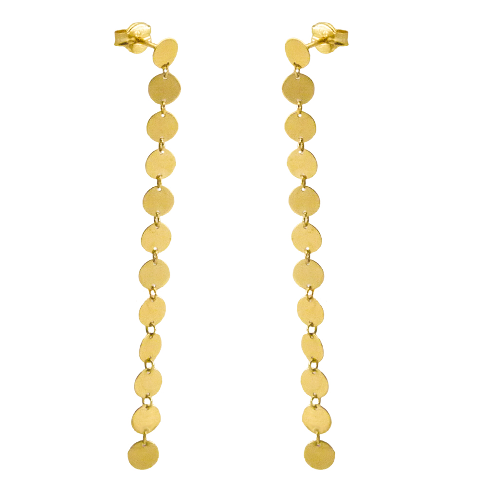 Pendientes largos con 12 medallas oro 18k