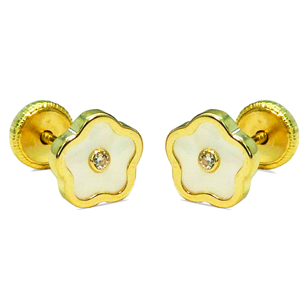Pendientes flor y nácar con circonita 6'5mm. oro 18k