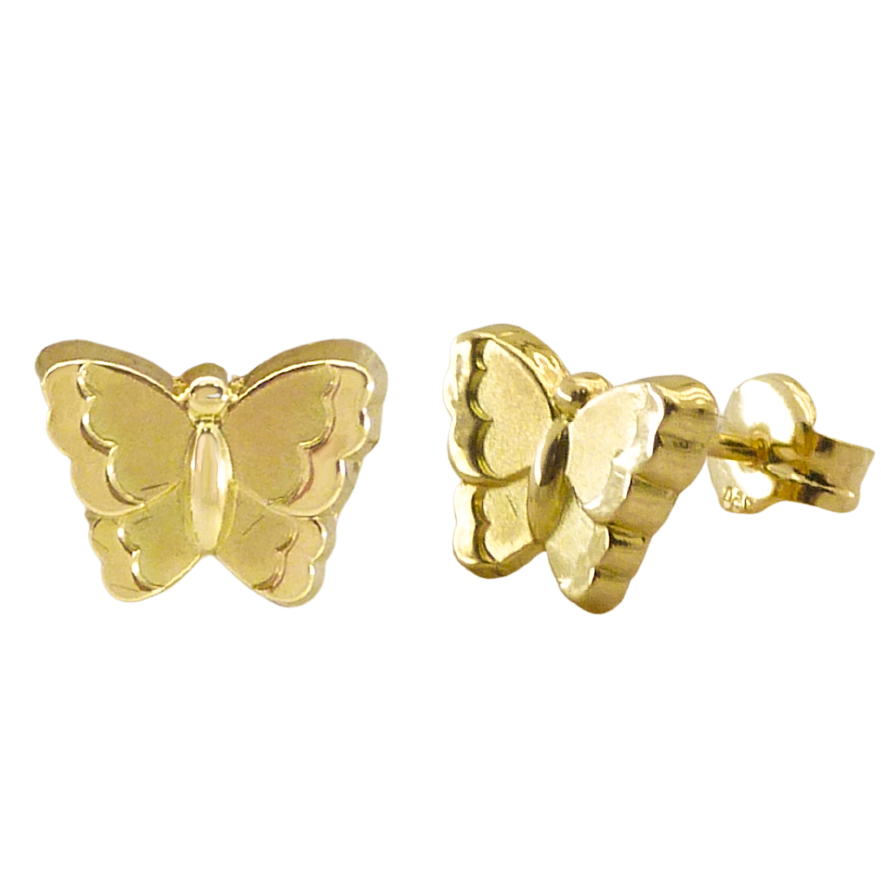 Pendientes mariposa mate y brillo oro 18k