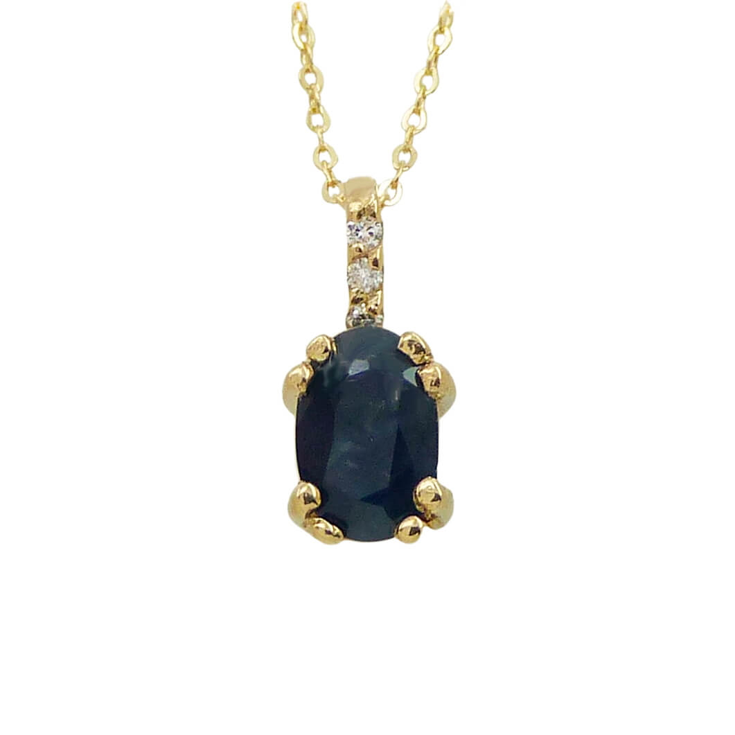 Gargantilla zafiro oval 8 garras y diamantes oro 18k