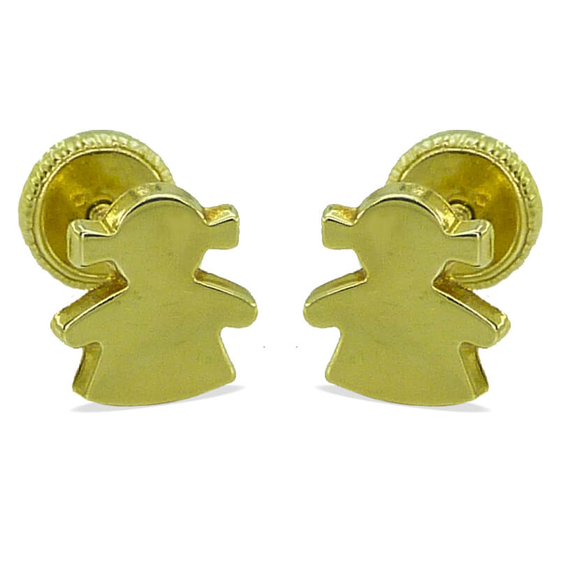 Pendientes silueta niña liso brillo 7mm. oro 18k