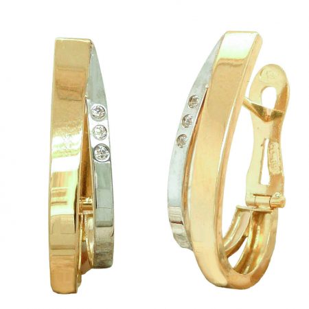 Pendientes doble aro bicolor y circonitas oro 18k