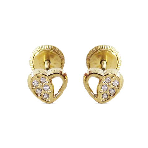 Pendientes forma corazón calado y circonitas 5'5mm. oro 18k