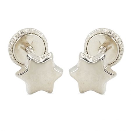 Pendientes con forma de estrella lisos mate oro blanco 18k